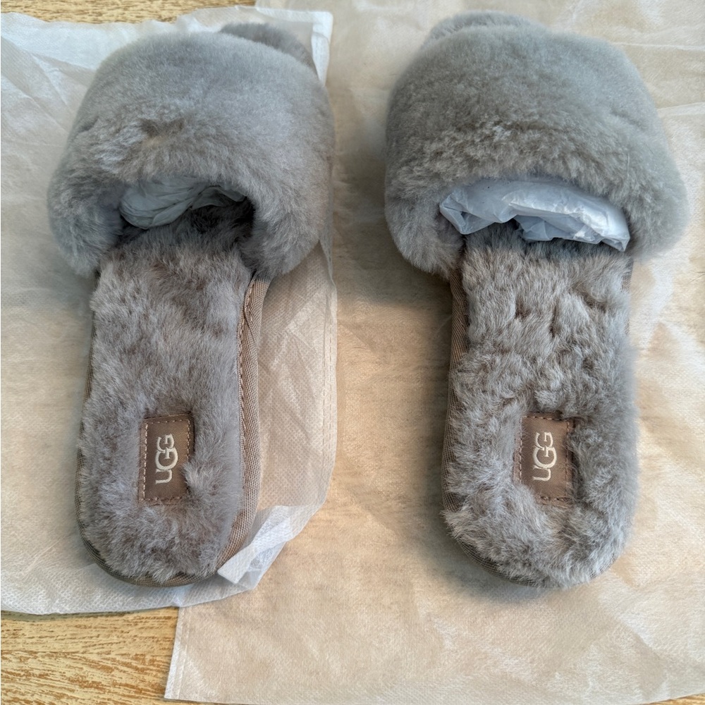 UGG Grey Fluffy Slippers